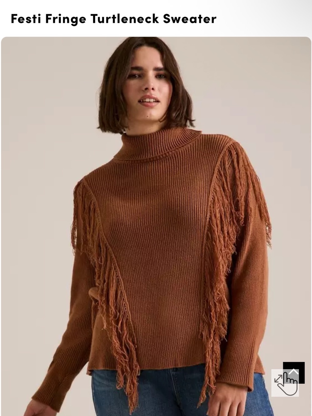 #T392 - NWOT - Festi Fringe Turtleneck Sweater - Brown - 2X
